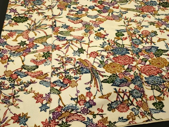 平和屋着物■上質な小紋 型染め 花鳥文 正絹 逸品 CABD6782oy