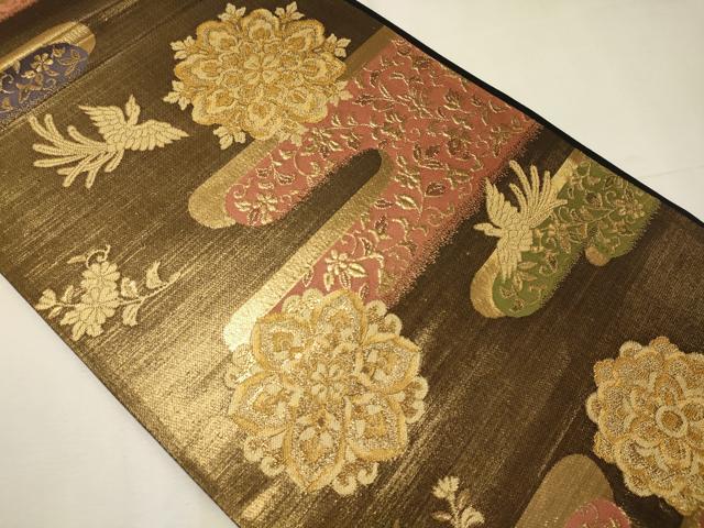 平和屋着物◎六通柄袋帯 正倉院花唐草文 金糸 正絹 逸品 CABD6800oy