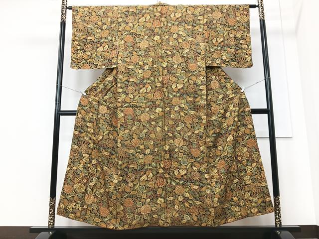 平和屋着物■上質な小紋 南天文 黒地 正絹 逸品 CABD6924xe