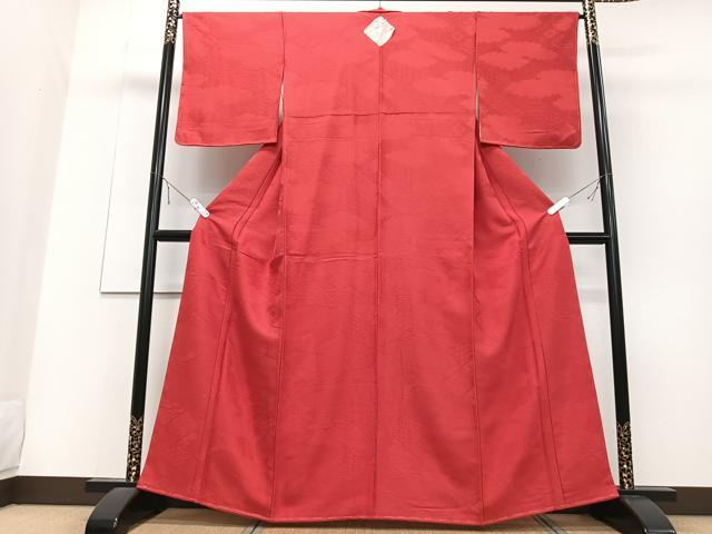平和屋着物■上質な色無地 吉祥花地紋 臙脂色 正絹 逸品 未使用 CABD6977xe