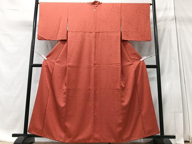 平和屋着物■色無地 舞花地紋 樺色 洗える着物 CABD7085xe