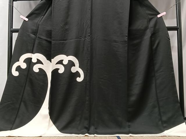 平和屋着物●訪問着 立波文 黒地 ロング丈 正絹 逸品 CABD7134xe