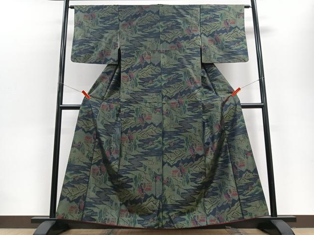 平和屋着物■本場大島紬 風景文 正絹 逸品 CABD7183xe