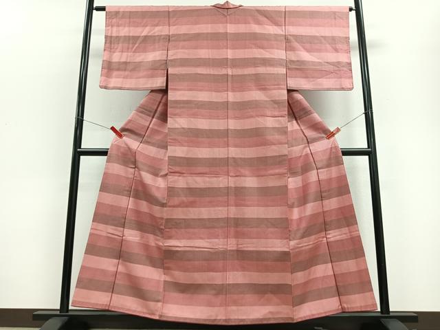 平和屋着物■上質なお召 横段文 正絹 逸品 CABD7184xe