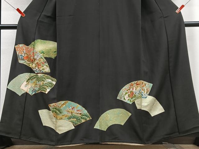 平和屋着物■豪華黒留袖 駒刺繍 地紙花鳥文 金彩 正絹 逸品 CABD7187xe