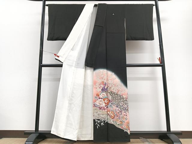 平和屋着物■豪華黒留袖 駒刺繍 孔雀花文 暈し染め 金彩 正絹 逸品 CABD7199xe