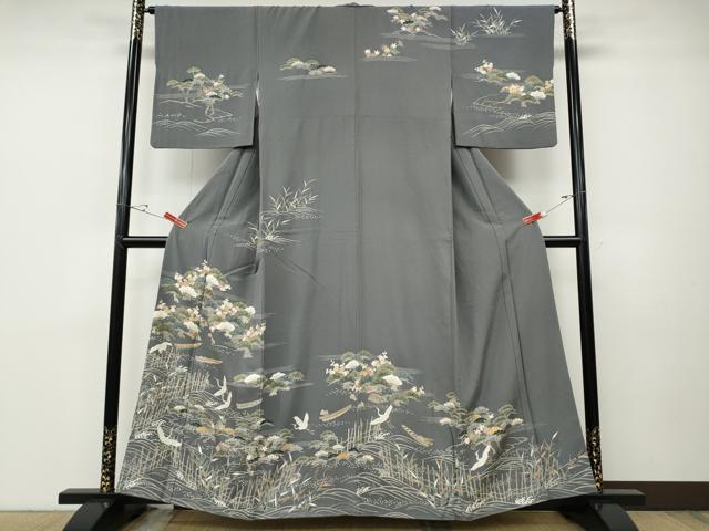平和屋着物●訪問着 刺繍 飛鶴舟草花文 金彩 正絹 逸品 CABD7224ut