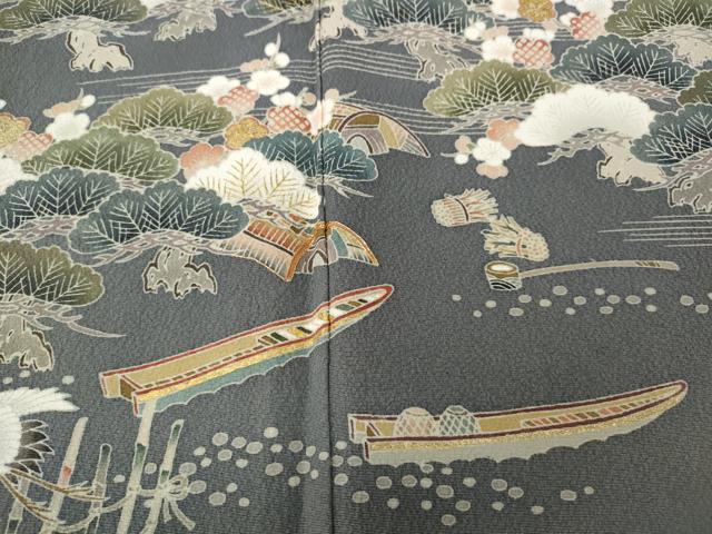 平和屋着物●訪問着 刺繍 飛鶴舟草花文 金彩 正絹 逸品 CABD7224ut