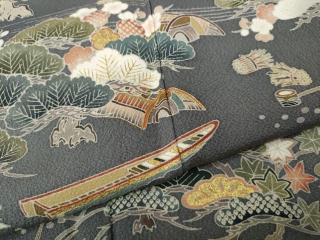 平和屋着物●訪問着 刺繍 飛鶴舟草花文 金彩 正絹 逸品 CABD7224ut