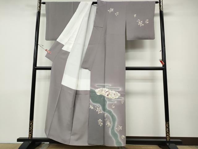 平和屋着物●訪問着 刺繍 貝紫 雲取り尾長鳥草花文 暈し染め 金彩 正絹 逸品 CABD7225ut