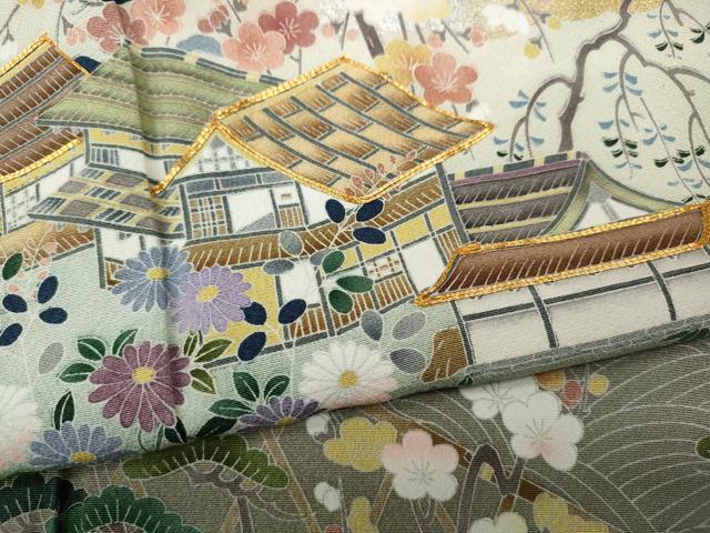 平和屋着物●京友禅作家 外池雅峰 色留袖 駒刺繍 風景草花文 金銀彩 正絹 逸品 CABD7228ut