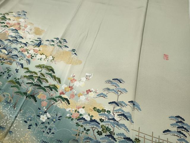 平和屋着物●京友禅作家 外池雅峰 色留袖 駒刺繍 風景草花文 金銀彩 正絹 逸品 CABD7228ut