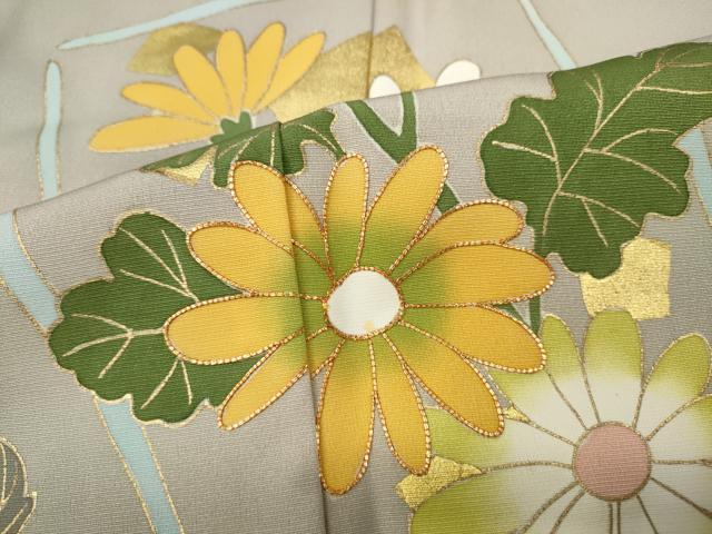 平和屋着物●京友禅作家 米沢新之助 色留袖 駒刺繍 枝花文 金彩 正絹 逸品 CABD7231ut