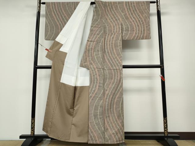 平和屋着物●十六代 助左衛門 小紋 総絞り よろけ縞 正絹 逸品 CABD7242ut