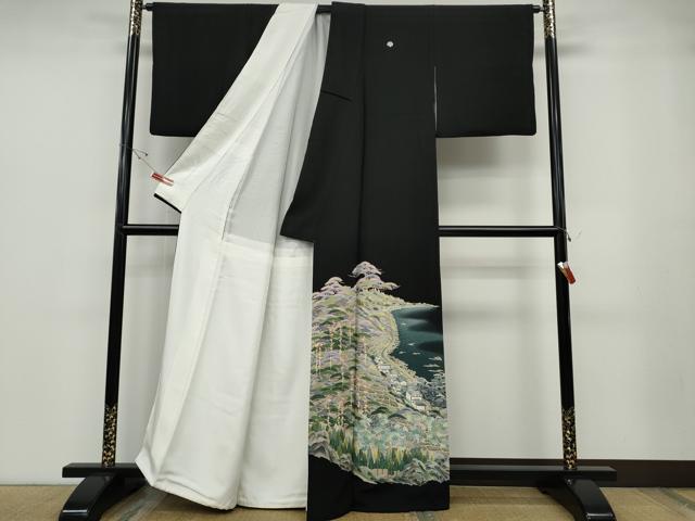 平和屋着物●本加賀友禅作家 東藤岳 黒留袖 風景草花文 正絹 逸品 CABD7243ut