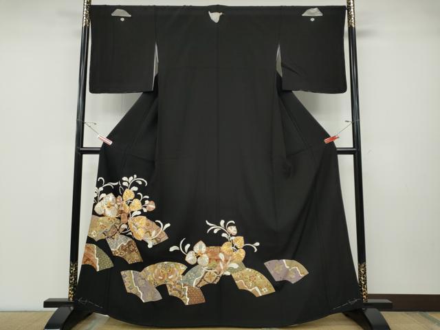 平和屋着物●豪華黒留袖 駒刺繍 地紙向かい鳥吉祥花文 金彩 正絹 逸品 CABD7254ut