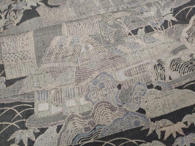 平和屋着物●染織の名門 しょうざん 生紬 風景草花文 正絹 逸品 CABD7257ut