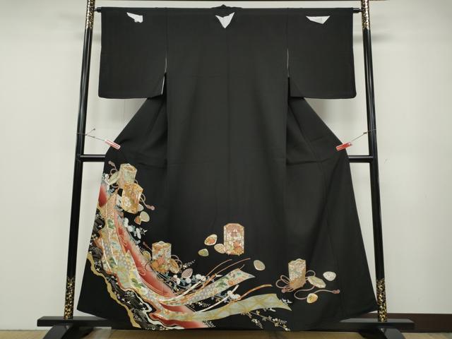 平和屋着物●豪華黒留袖 駒刺繍 几帳貝桶花文 金銀彩 さが美扱い 正絹 逸品 未使用 CABD7283ut