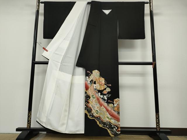 平和屋着物●豪華黒留袖 駒刺繍 几帳貝桶花文 金銀彩 さが美扱い 正絹 逸品 未使用 CABD7283ut