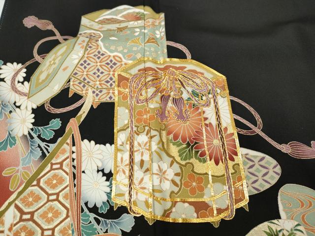 平和屋着物●豪華黒留袖 駒刺繍 几帳貝桶花文 金銀彩 さが美扱い 正絹 逸品 未使用 CABD7283ut