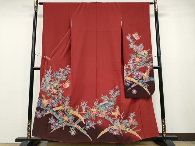 平和屋着物●豪華振袖 紅型 風景花蝶文 暈し染め 正絹 逸品 CABD7285ut