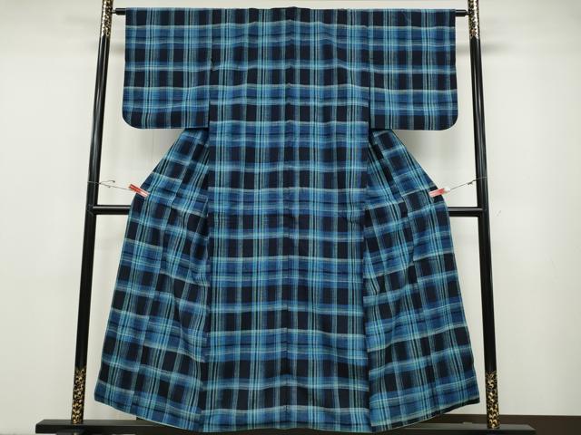 平和屋着物●郡上紬 草木染 格子柄 正絹 逸品 CABD7298ut