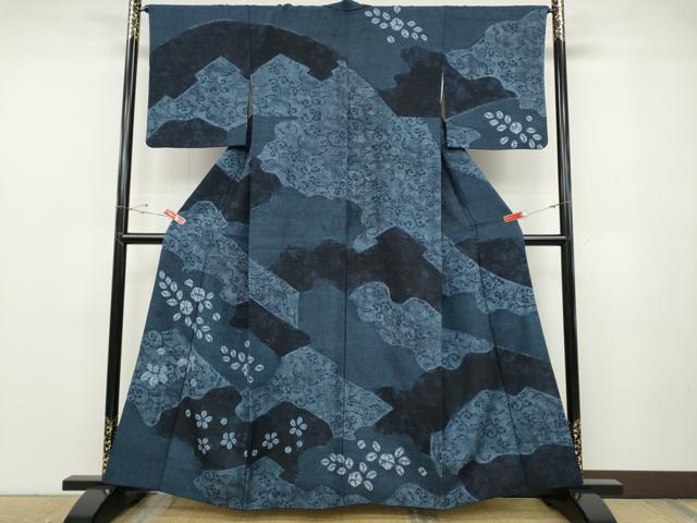 平和屋着物●訪問着 紬地 絞り 切嵌舞花文 正絹 逸品 CABD7302ut