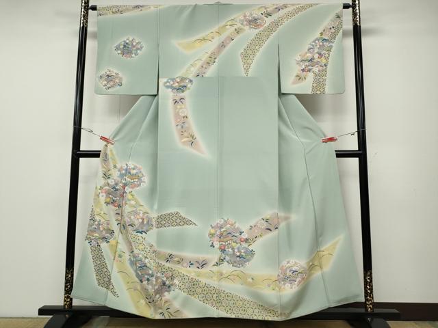 平和屋着物●訪問着 友禅 熨斗風景草花文 暈し染め 正絹 逸品 CABD7311ut