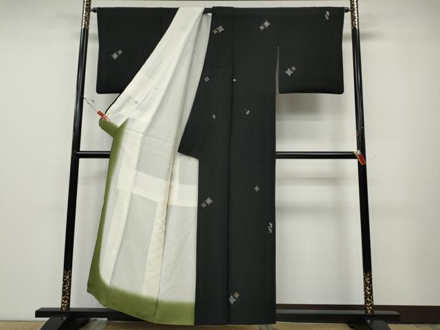 平和屋着物●上質な小紋 総刺繍 菱吉祥文 黒地 金糸 正絹 逸品 CABD7321ut