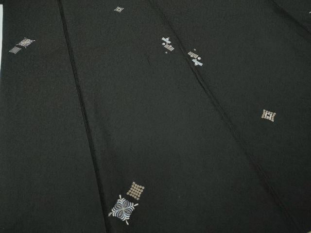 平和屋着物●上質な小紋 総刺繍 菱吉祥文 黒地 金糸 正絹 逸品 CABD7321ut