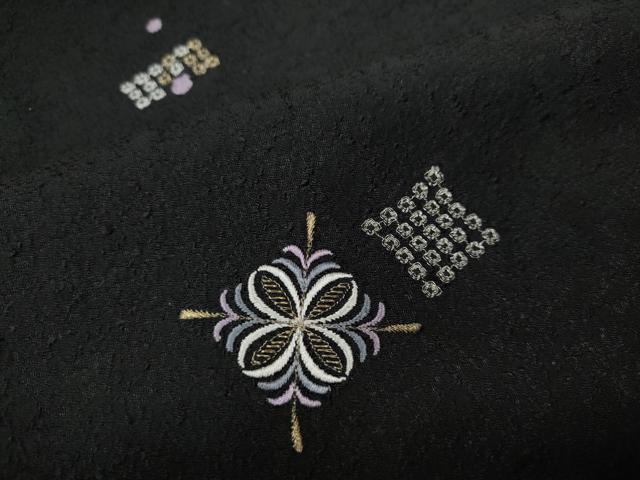 平和屋着物●上質な小紋 総刺繍 菱吉祥文 黒地 金糸 正絹 逸品 CABD7321ut
