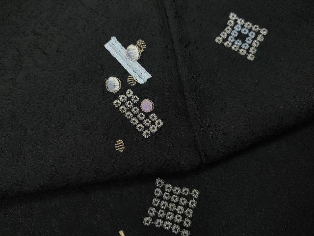 平和屋着物●上質な小紋 総刺繍 菱吉祥文 黒地 金糸 正絹 逸品 CABD7321ut