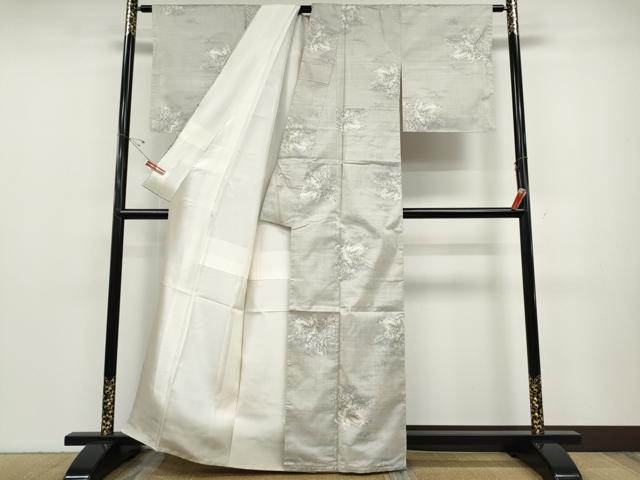 平和屋着物●本場大島紬 白大島 名匠たかし 9マルキ 鶴草花文 総絣 証紙付き 正絹 逸品 CABD7334ut