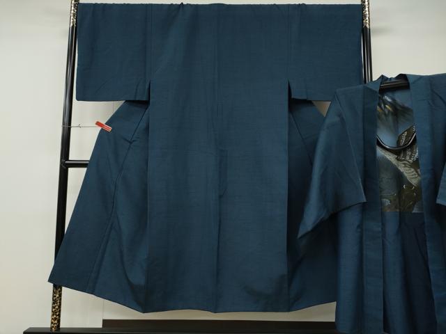 平和屋着物●男性　紬　アンサンブル　色無地　濃藍色　正絹　逸品　CABD0070ut 平和屋着物○男性 紬 アンサンブル 色無地 濃藍色 正絹 逸品 CABD0070ut