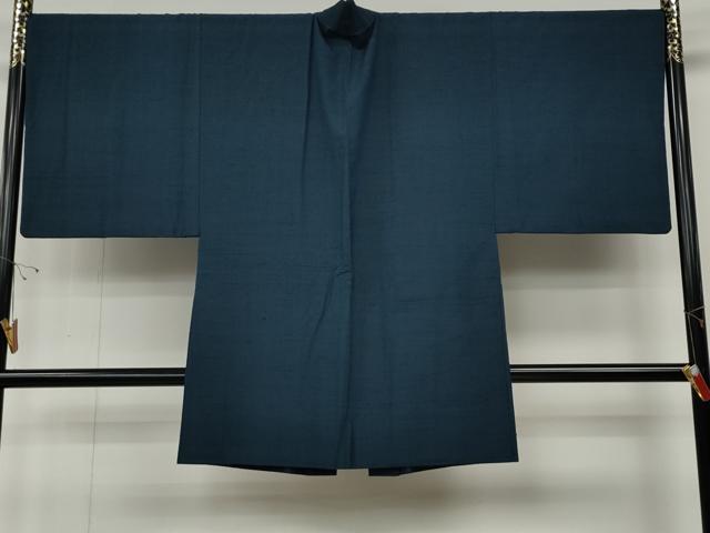 平和屋着物●男性 紬 アンサンブル 格子柄 留紺色 正絹 逸品 CABD7376ut