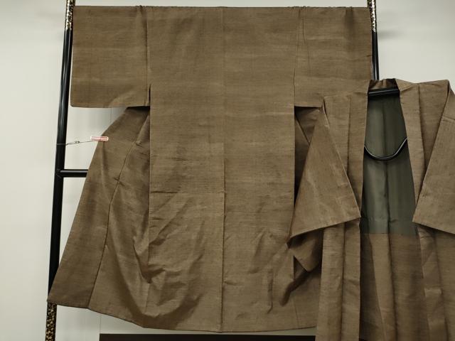 平和屋着物●男性 紬 アンサンブル 霞文 樺茶色 西武百貨店扱い 正絹 逸品 CABD7377ut