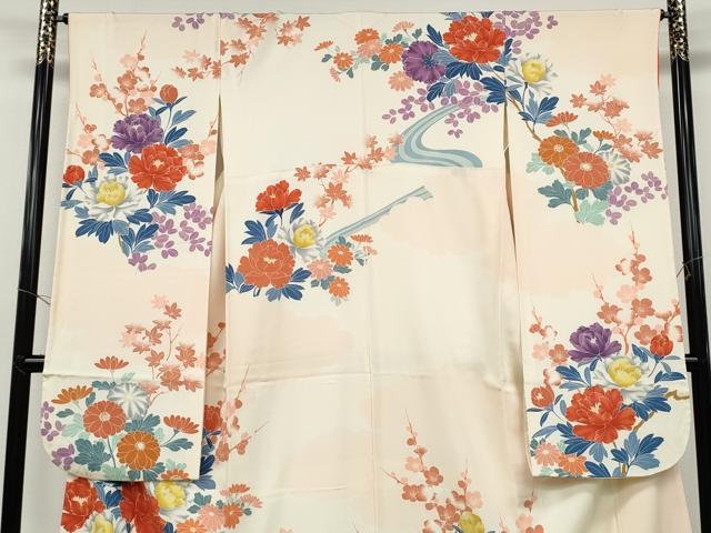 平和屋着物●豪華振袖 友禅 草花文 正絹 逸品 CABD7385ut