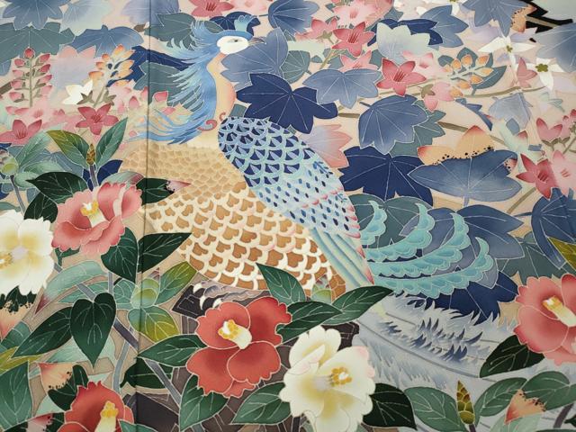 平和屋着物●本加賀友禅作家 浅野冨治男 黒留袖 孔雀花文 正絹 逸品 CABD7391ut