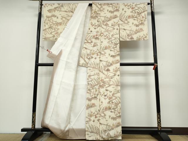平和屋着物●ぜんまい紬 松煙染本手差江戸紅型 工芸染織士 鈴木洋行 華かづら 反端付き 正絹 逸品 CABD7408ut