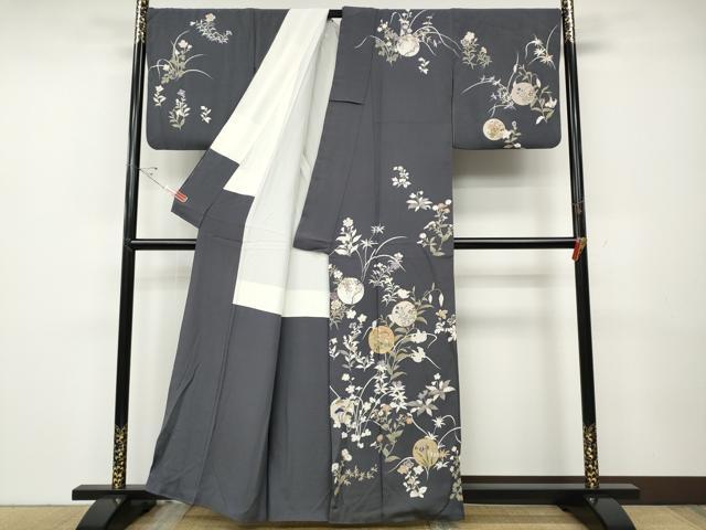 平和屋着物●訪問着 駒刺繍 草花丸文 金彩 正絹 逸品 CABD7439ut