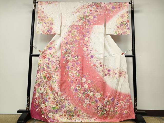 平和屋着物●訪問着 刺繍 舞花文 暈し染め 金彩 正絹 逸品 CABD7443ut