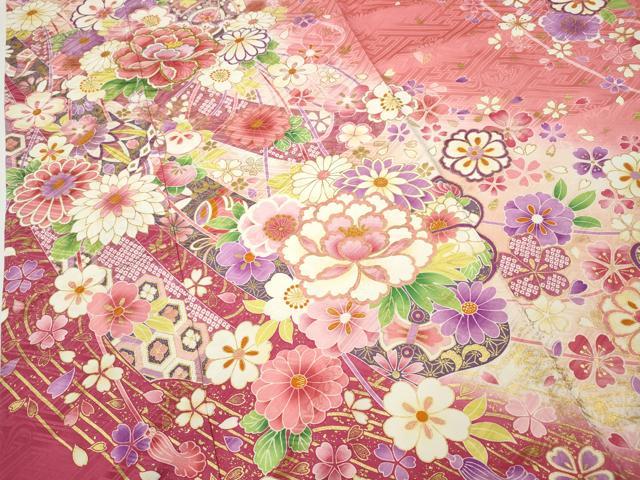 平和屋着物●訪問着 刺繍 舞花文 暈し染め 金彩 正絹 逸品 CABD7443ut