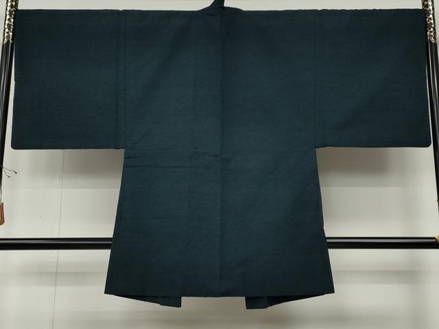 平和屋着物●男性 髭紬 アンサンブル 色無地 御召御納戸色 正絹 逸品 CABD7446ut