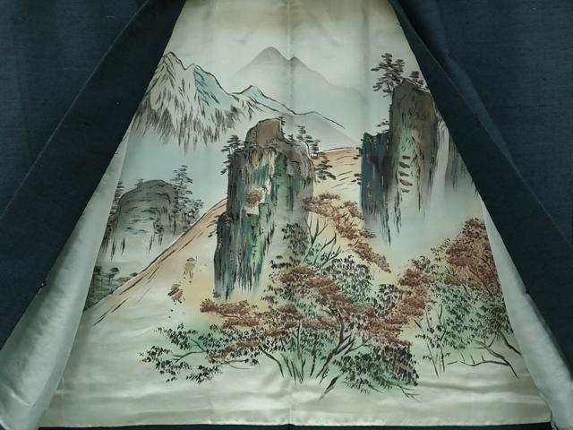 平和屋着物●男性 髭紬 アンサンブル 色無地 御召御納戸色 正絹 逸品 CABD7446ut