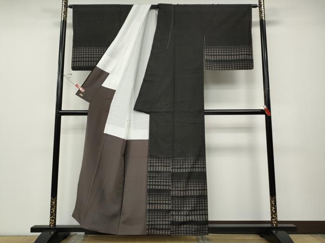 平和屋着物●訪問着 本場大島紬 9マルキ 変わり格子 三越扱い 正絹 逸品 未使用 CABD7477ut
