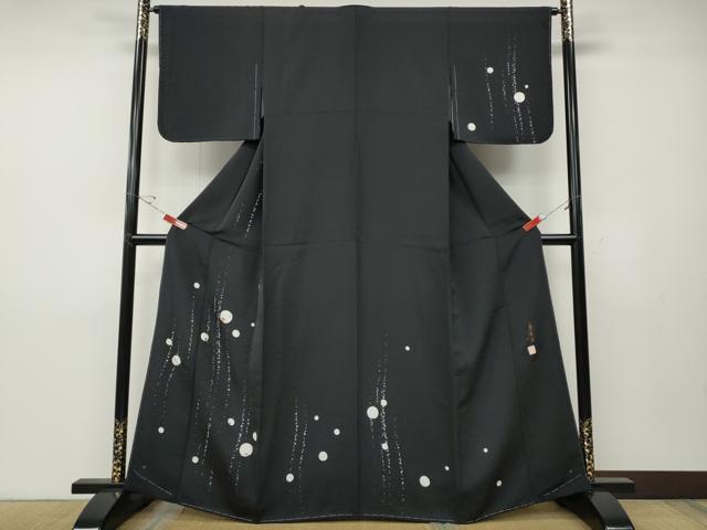 平和屋着物●ファッションデザイナー コシノアヤコ 訪問着 刺繍 箔散らし 吉祥丸文 黒地 金銀彩 正絹 逸品 未使用 CABD7485ut