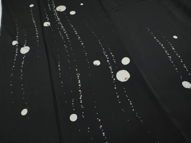 平和屋着物●ファッションデザイナー コシノアヤコ 訪問着 刺繍 箔散らし 吉祥丸文 黒地 金銀彩 正絹 逸品 未使用 CABD7485ut