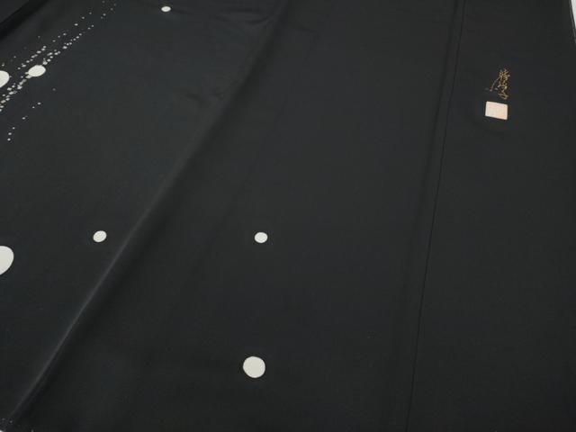 平和屋着物●ファッションデザイナー コシノアヤコ 訪問着 刺繍 箔散らし 吉祥丸文 黒地 金銀彩 正絹 逸品 未使用 CABD7485ut