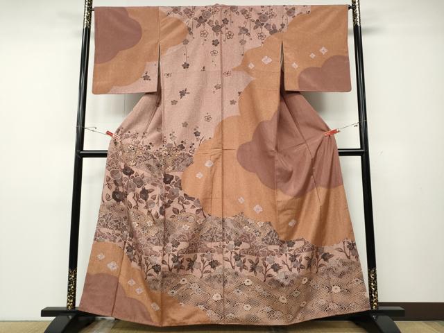 平和屋着物●訪問着 本場大島紬 雲取り遠山草花文 やまと誂製 正絹 逸品 CABD7486ut