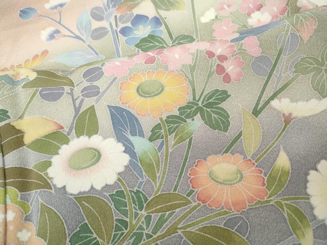 平和屋着物●訪問着 友禅 草花文 暈し染め 正絹 逸品 CABD7487ut
